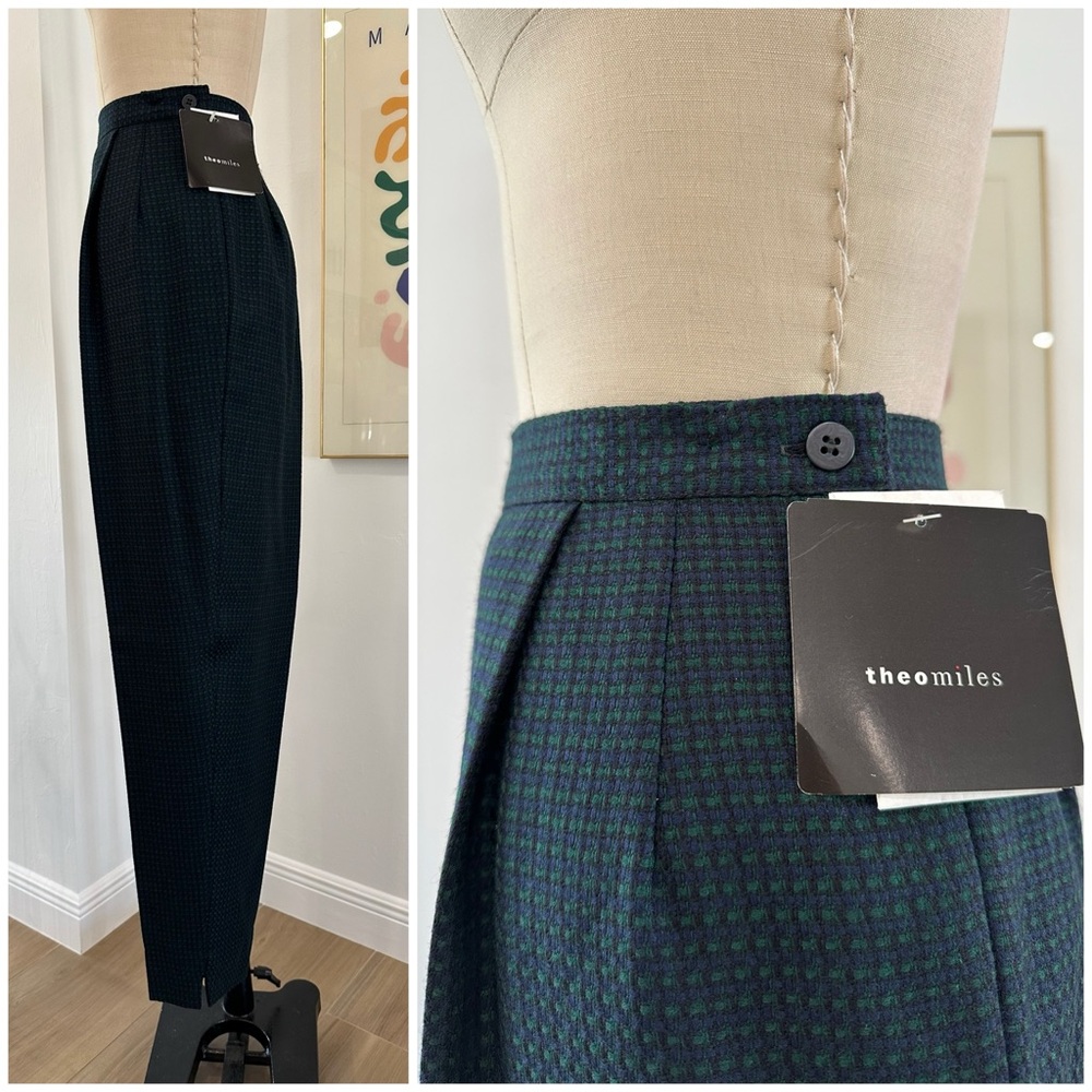 Green/Black Houndstooth High-Waist Pleated Pants